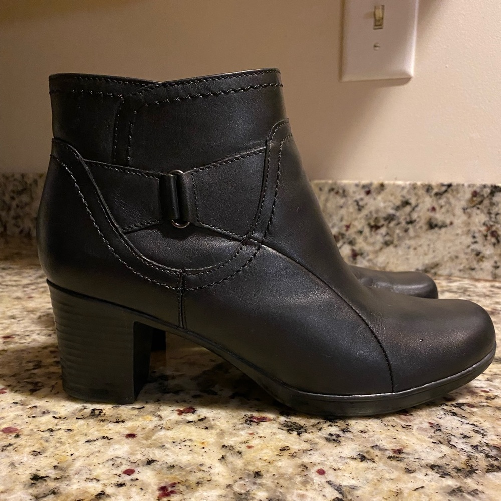 Clarks black leather boots